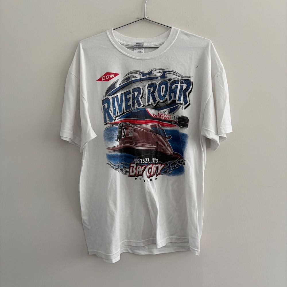Gildan Ultra Blend River Roar Bay City Michigan 2010 White T-Shirt XL